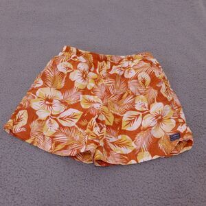 LL Bean Swim Trunks Mens Medium Floral Mesh Lined Tropical Orange Beach